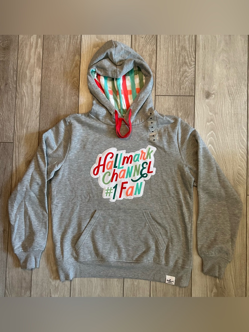 NWT Hallmark Channel #1 Fan Gray Sweatshirt Hoodie with Red Drawstring